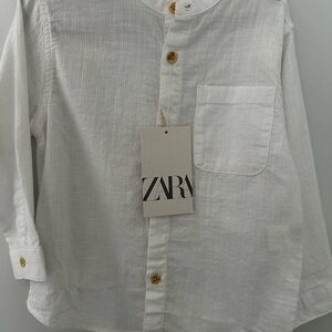 Zara  White Band Collar Button-Down Shirt